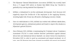 MGMA Statement on its Commitment to keep improving the Myanmar Garment Sector after recent announcements made by some International Brands