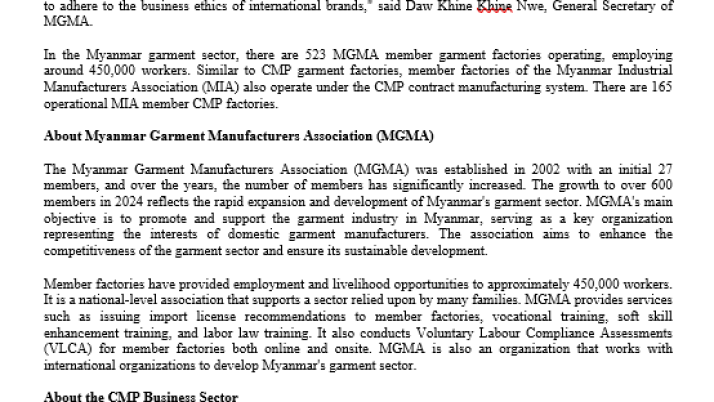 Press Release of Current Situation of Myanmar’s garment Sector regarding ILO Article 33 for CMP Business  Yangon, June 15,2025